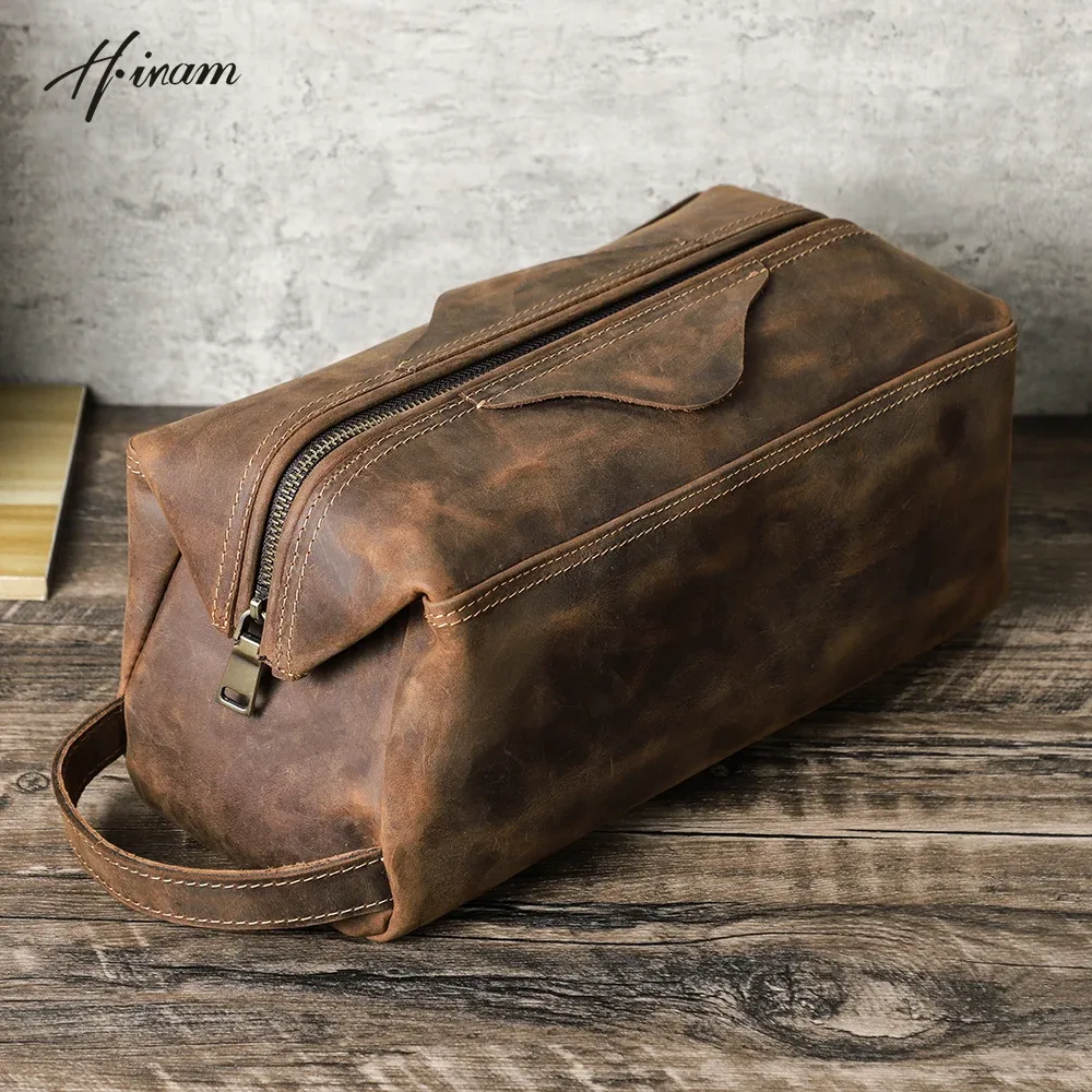 Trousse de toilette en cuir véritable pour hommes et femmes, sac à cosmétiques, trousse de toilette de voyage, sacs de rangement, sac à main pour kit de maquillage, homme