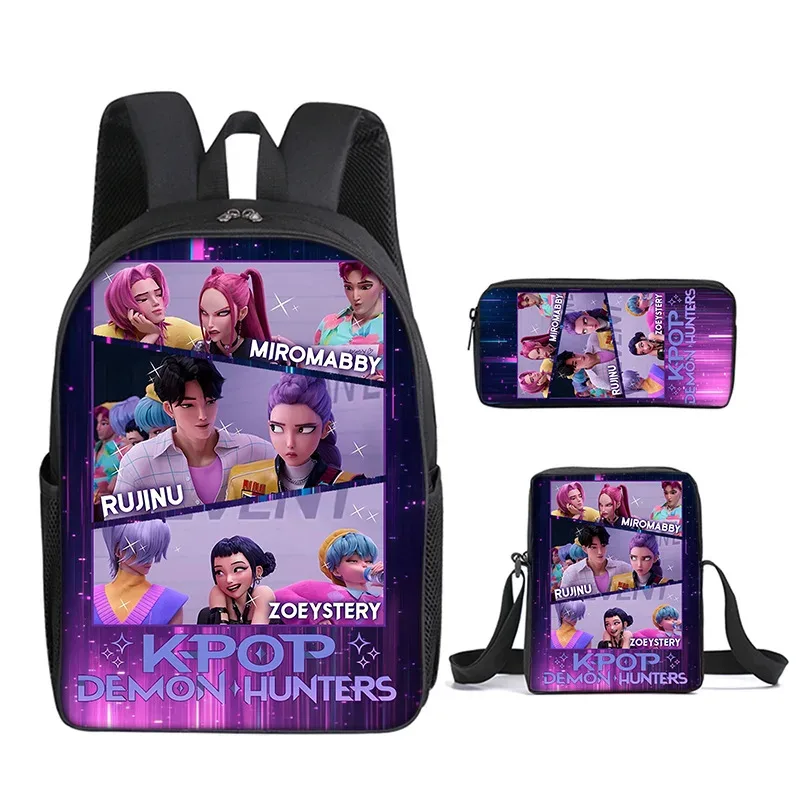 sac à dos pour enfant avec poche avant, sacs à bandoulière, trousses à crayons pour les enfants de 5 à 10 ans, sacs d'école kpop demon hunters pour garçons et filles