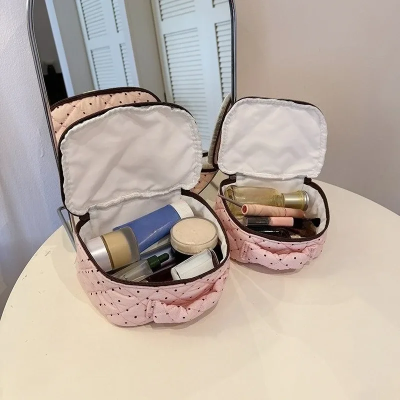 pochette de maquillage pour femme à pois, en coton matelassé, motif imprimé, sac de rangement pour maquillage, trousse de toilette de voyage