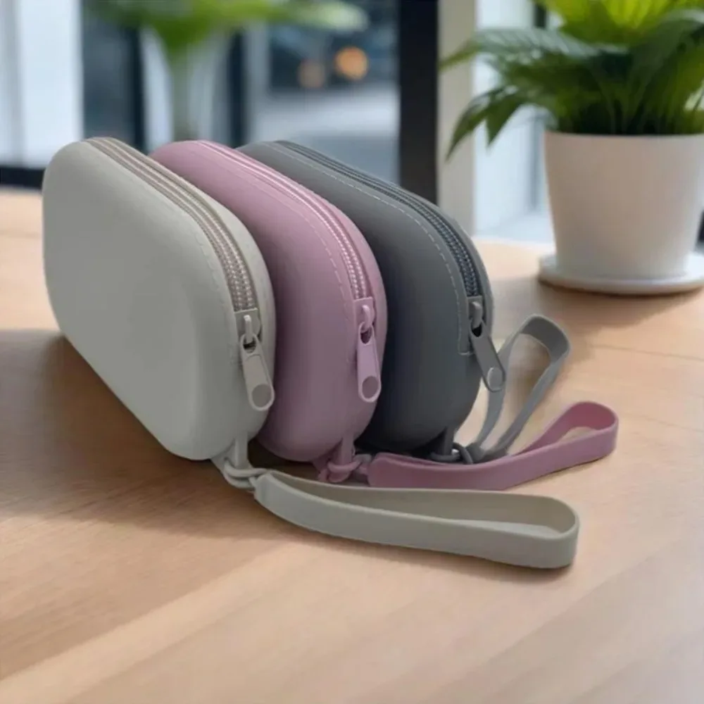 sac à cosmétiques ovale en silicone, pochette de rangement multifonctionnelle de grande capacité, sac de rangement étanche pour écouteurs, portefeuille porte-monnaie