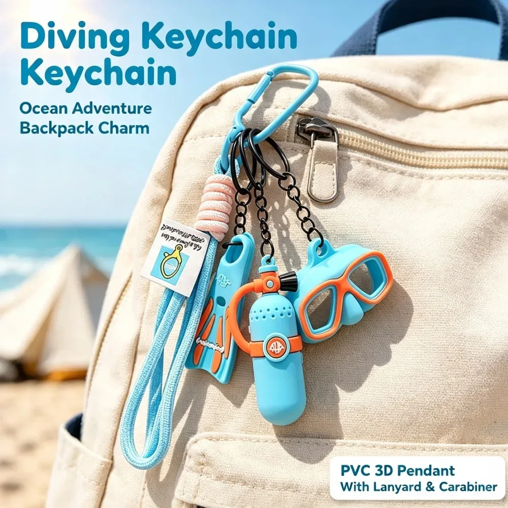 porte-clés thème plongée 3d mini équipement de plongée pendentif sac bouteille d'oxygène plongeur palmes lunettes anneau porte-clés aventure océanique pour sac à dos