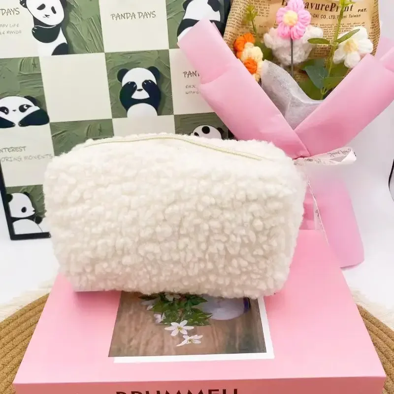 sacs de maquillage en peluche pour femmes, sac à cosmétiques de voyage souple, étui de rangement pour dames et filles
