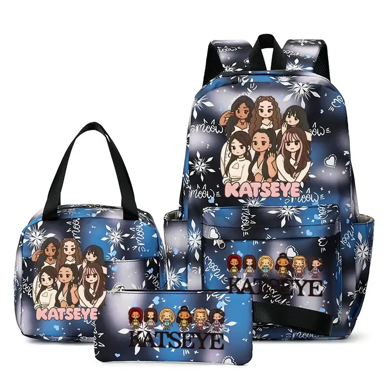 sacs à dos katseye à imprimé amusant, ensemble de 3 pièces, sacs d'école en nylon pour ordinateur portable pour femmes, pour adolescentes, garçons, étudiants, enfants, kawaii