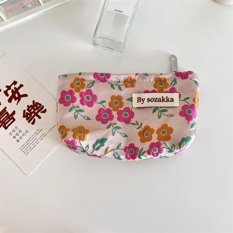 sac de rangement de cosmétiques de voyage à fleurs, mode coréenne, portefeuille kawaii pour femmes, kits de maquillage, sacs à main, trousse à crayons pour téléphone, pochette de rangement