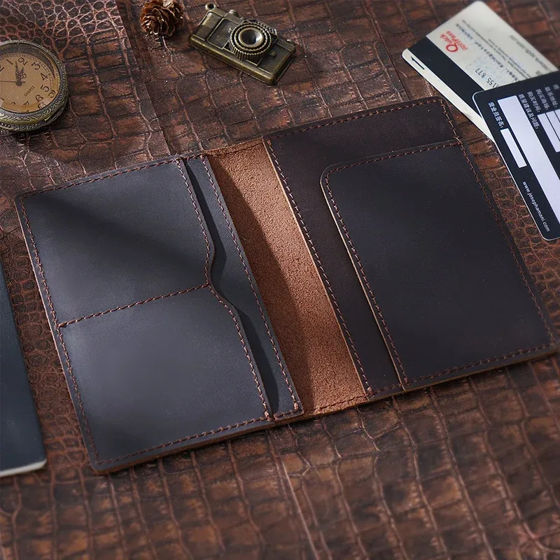 Porte-passeport en cuir véritable pour hommes, portefeuille de voyage Vintage, organisateur de documents en peau de vache fait à la main, couverture bloquant RFID