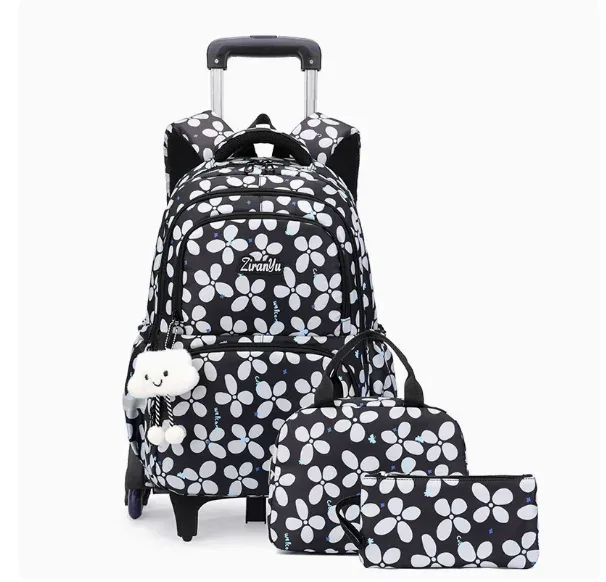 ensemble de sacs à dos à roulettes pour filles, pour les élèves du primaire (3e, 6e et 9e années) et les collégiens, 3 pièces