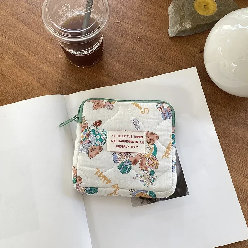sacs de rangement de serviettes hygiéniques pour femmes, sac de maquillage en coton mignon coréen pour pièces de monnaie, organisateur de bijoux, pochette de maquillage, petits sacs à cosmétiques