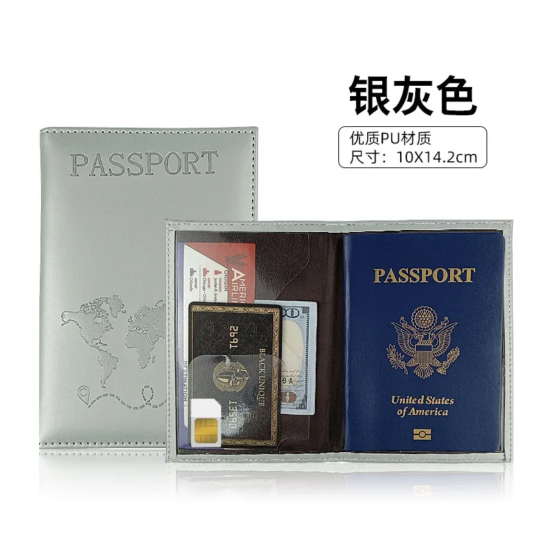 accessoires de voyage : étui de passeport en cuir imprimé carte, porte-billets d'avion, porte-cartes d'identité, protège-passeport
