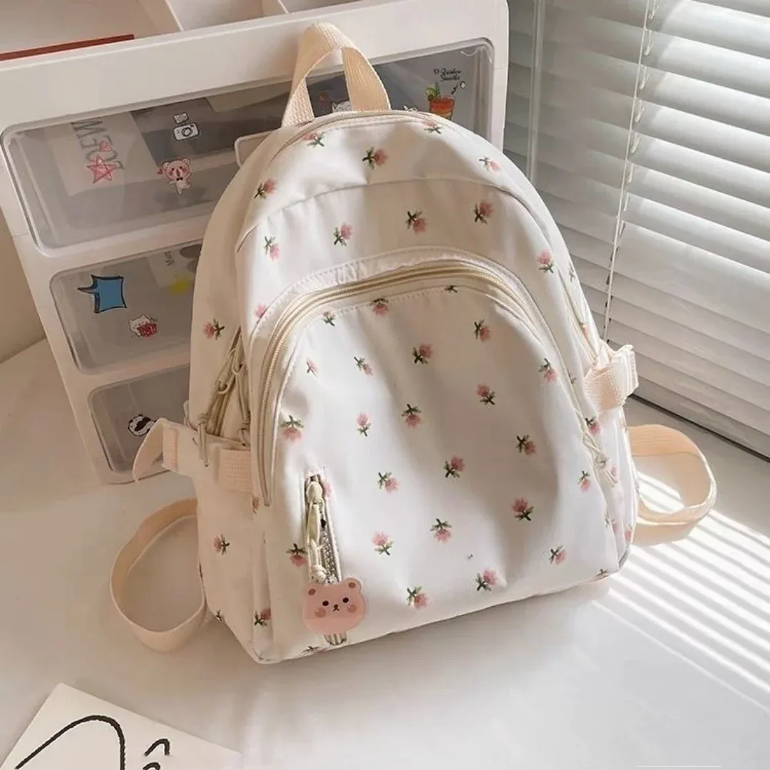 petit sac à dos imprimé de fleurs fraîches pour femmes et filles, style coréen, sac à dos pour écolières, sac à dos décontracté mignon et petit
