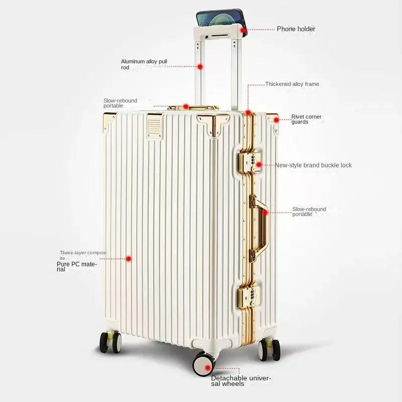 valise antichoc et résistante aux chutes de 20 à 30 pouces, grande capacité, bagage de voyage, cadre en aluminium, serrure à code, valise à roulettes pour étudiants