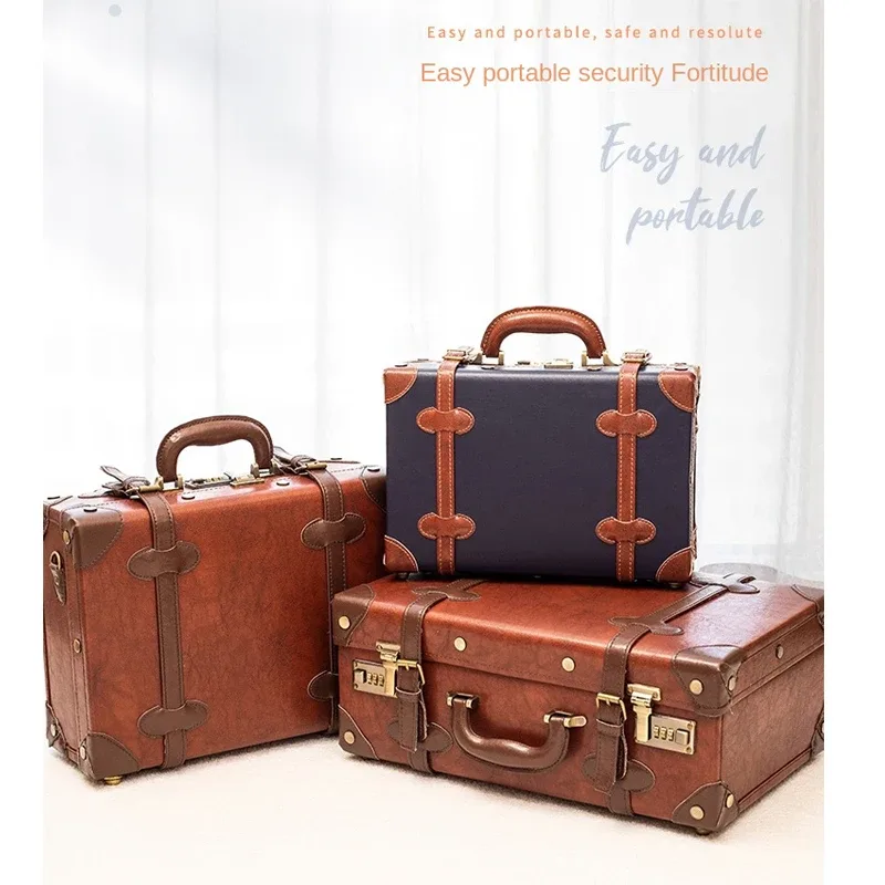 valise vintage fabriquée à la main, mallette d'affaires, mini valise de voyage, étui de maquillage, verrouillage par mot de passe, organisateur de rangement de bagages en cuir
