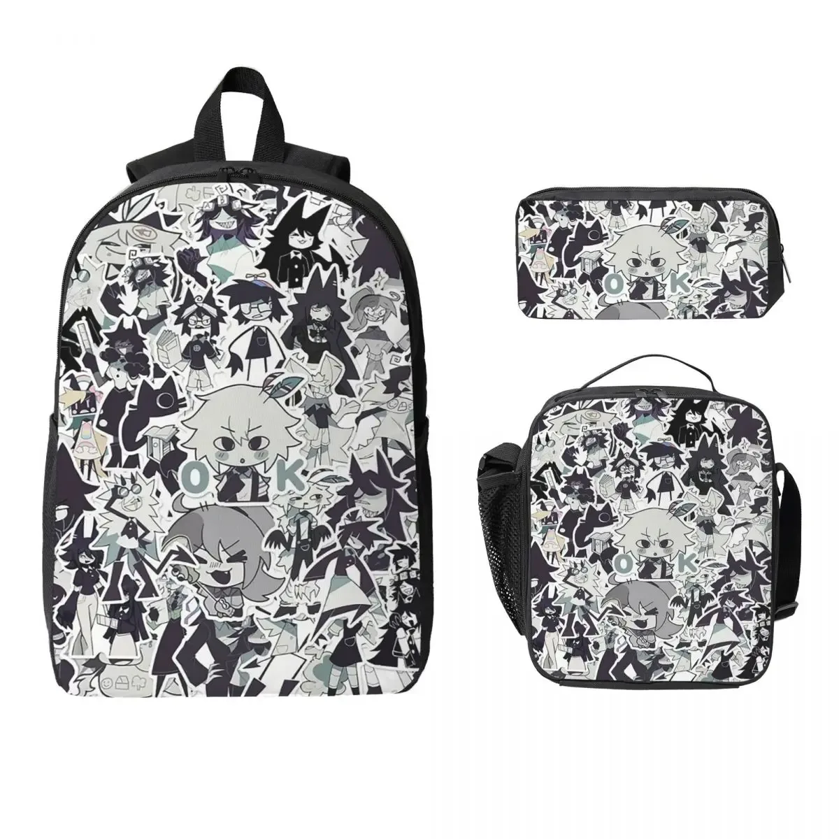 sac à dos cartoon miss circle pour garçons et filles, sac d'école, sac à bandoulière pour ordinateur portable, 3 pièces, sac à lunch isotherme, trousse à crayons