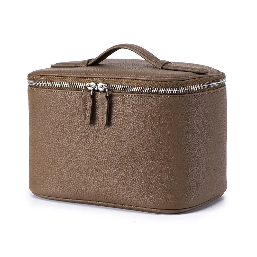sac à cosmétiques de luxe haut de gamme en cuir de vachette de qualité supérieure, sac de rangement compartimenté de grande capacité, trousse de toilette portable pour femme