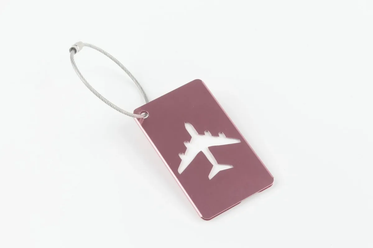 étiquette de bagage d'avion en alliage d'aluminium avec nom, étiquette de bagage de voyage, carte d'identité, anti-perte, couleur unie, accessoires de voyage