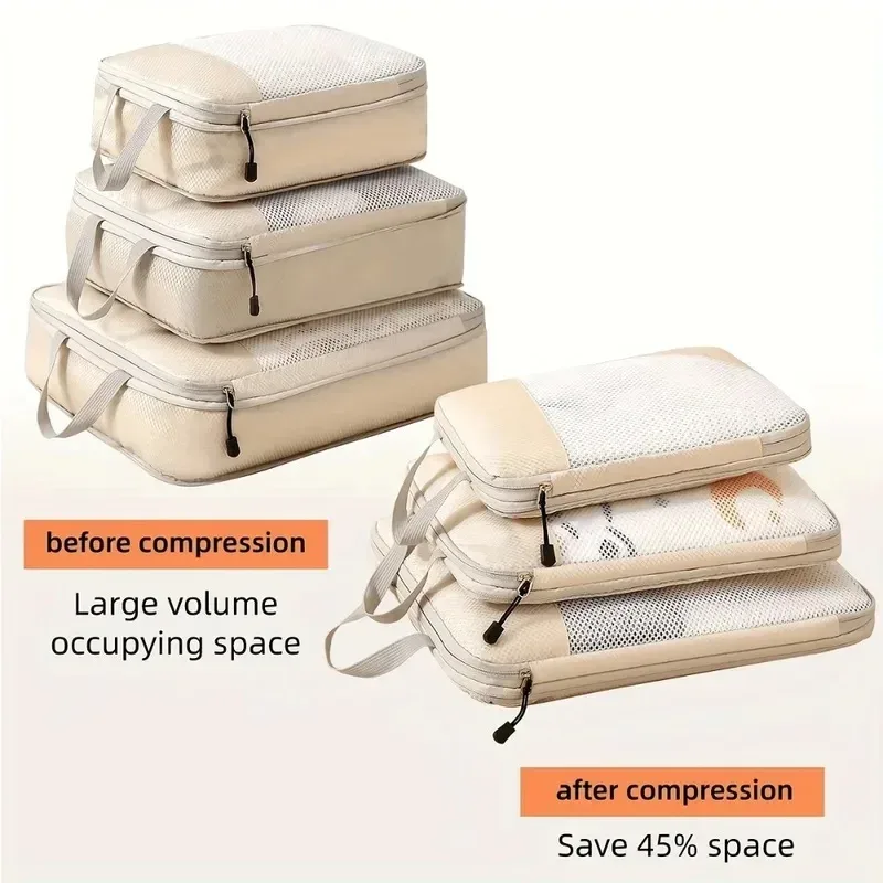 lot de 3 cubes de compression de voyage, organisateur de bagages, essentiels de voyage, cubes de compression pour bagages à main