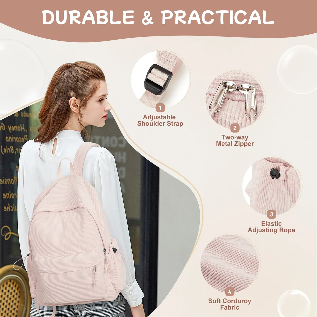 sac à dos d'école pour adolescents, filles et garçons, pochette d'ordinateur, convient aux voyages universitaires de 15.6 pouces, sac à dos de loisirs durable pour étudiants à la mode pour femmes
