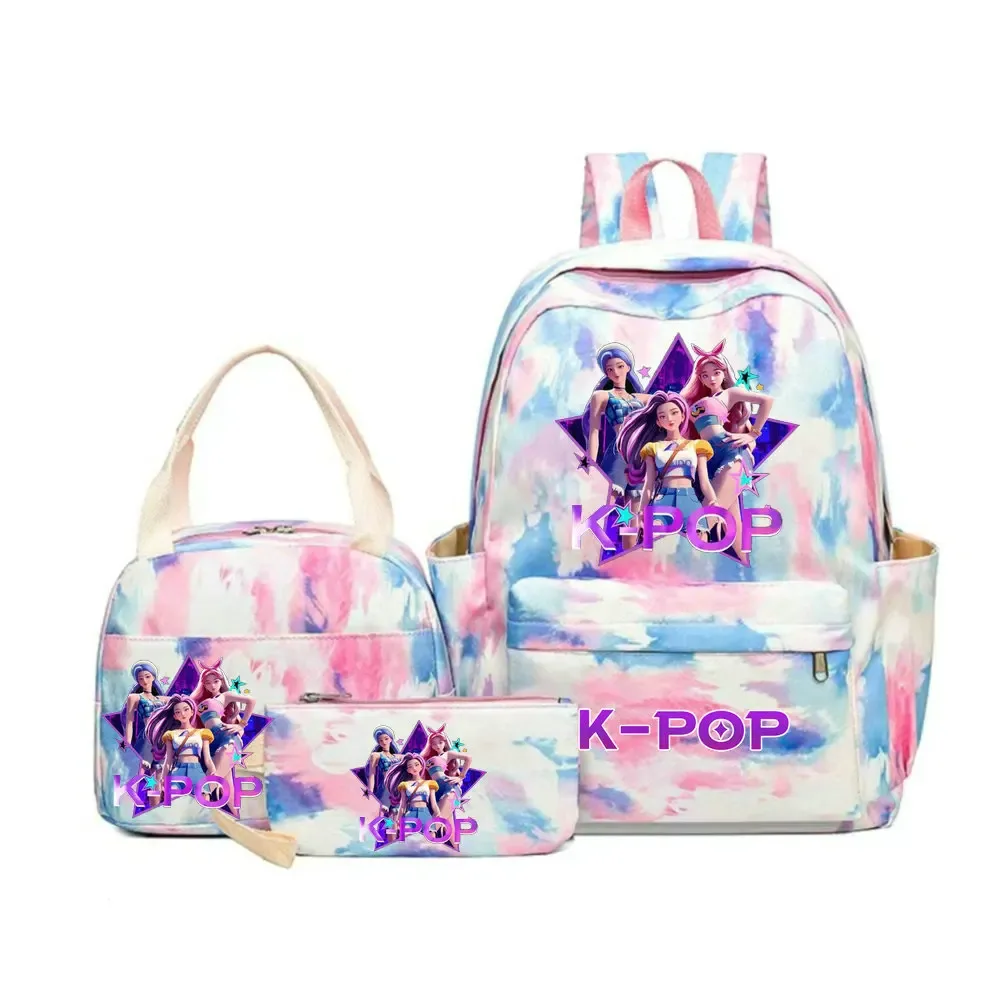 ensemble de sacs à dos scolaires pour enfants et adolescents, imprimé kpop demon hunters, sac à dos coloré pour étudiantes avec sac à lunch, 3 pièces/ensemble