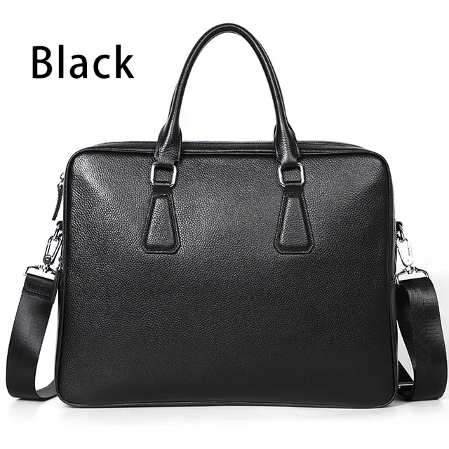 porte-documents à double fermeture éclair pour hommes, sac à bandoulière en cuir véritable, sacs pour ordinateur portable de 14 pouces, sac à main de grande capacité, mallette d'affaires pour hommes