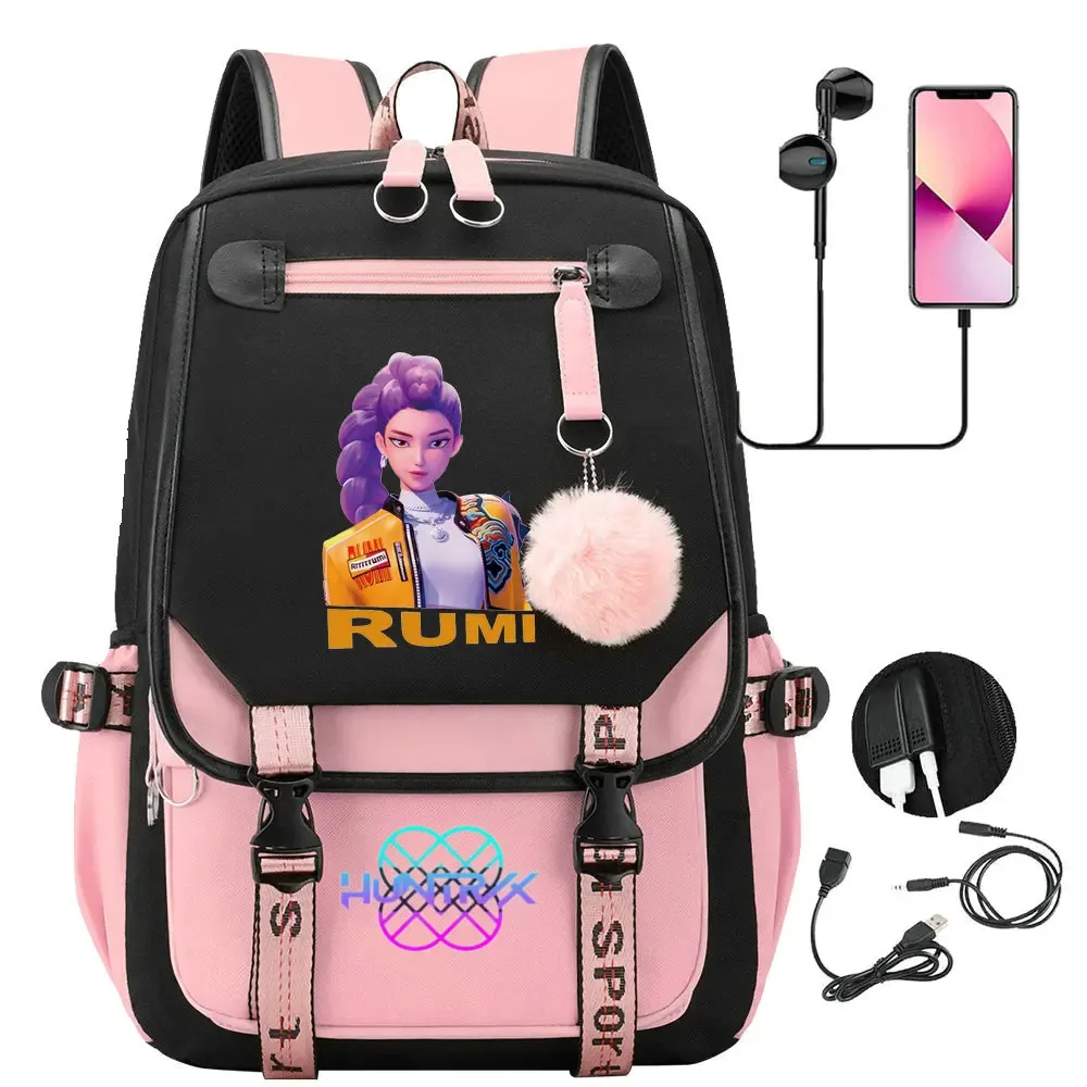sac à dos kpop demon hunters, noir et rose, grande capacité, pour le quotidien, les voyages en plein air, rangement pratique, cadeaux de vacances