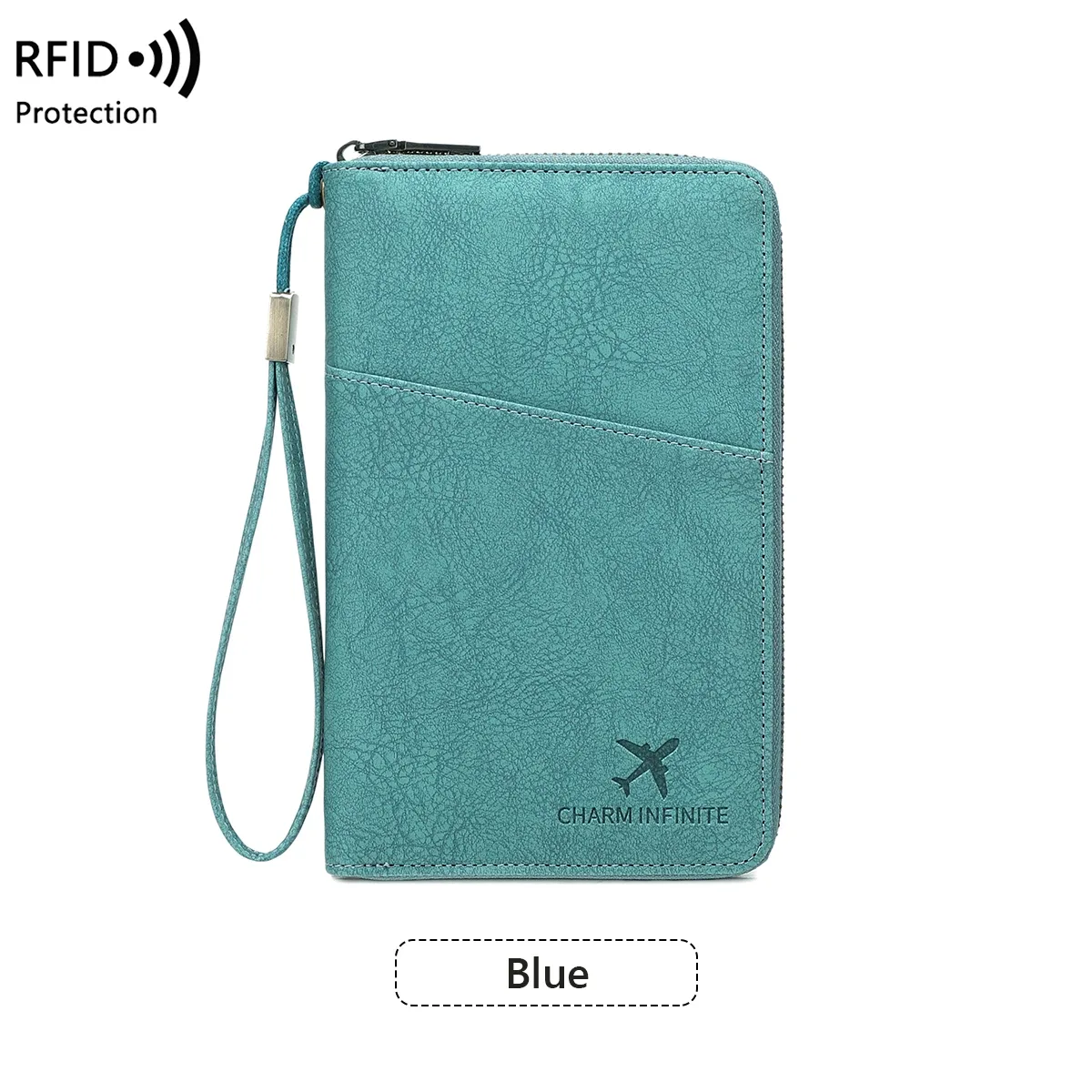 sac de passeport multifonctionnel bloquant rfid, porte-documents de voyage avec portefeuille de rangement de billets à longue fermeture éclair pour plusieurs passeports