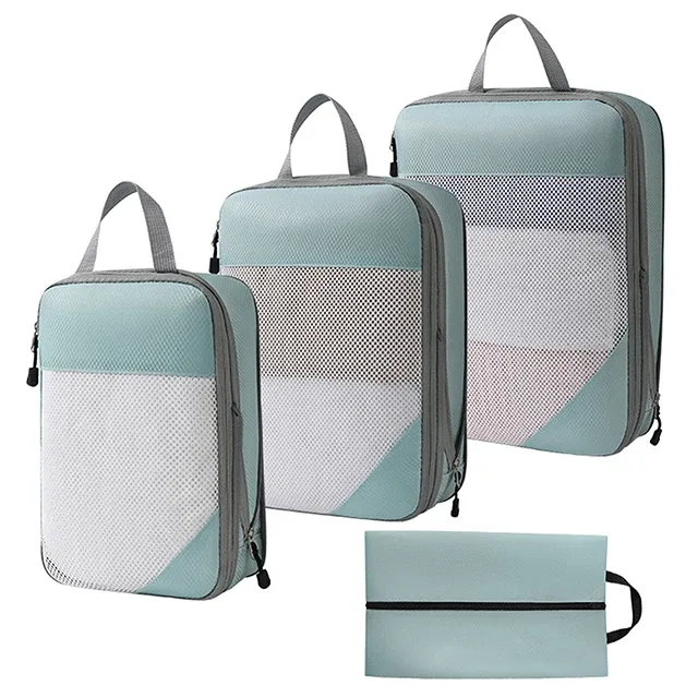 sac d'emballage de voyage portable, sac de rangement de compression de vêtements imperméables épaissis, sacs de voyage pour chaussures et vêtements, cube d'emballage, ensemble de 4 pièces