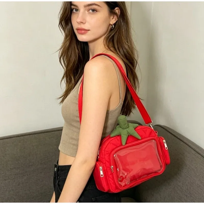 sac à dos créatif tomate et carotte, plusieurs poches, sac ita transparent à bandoulière, sacs à dos en peluche doux, sacs à bandoulière grande capacité