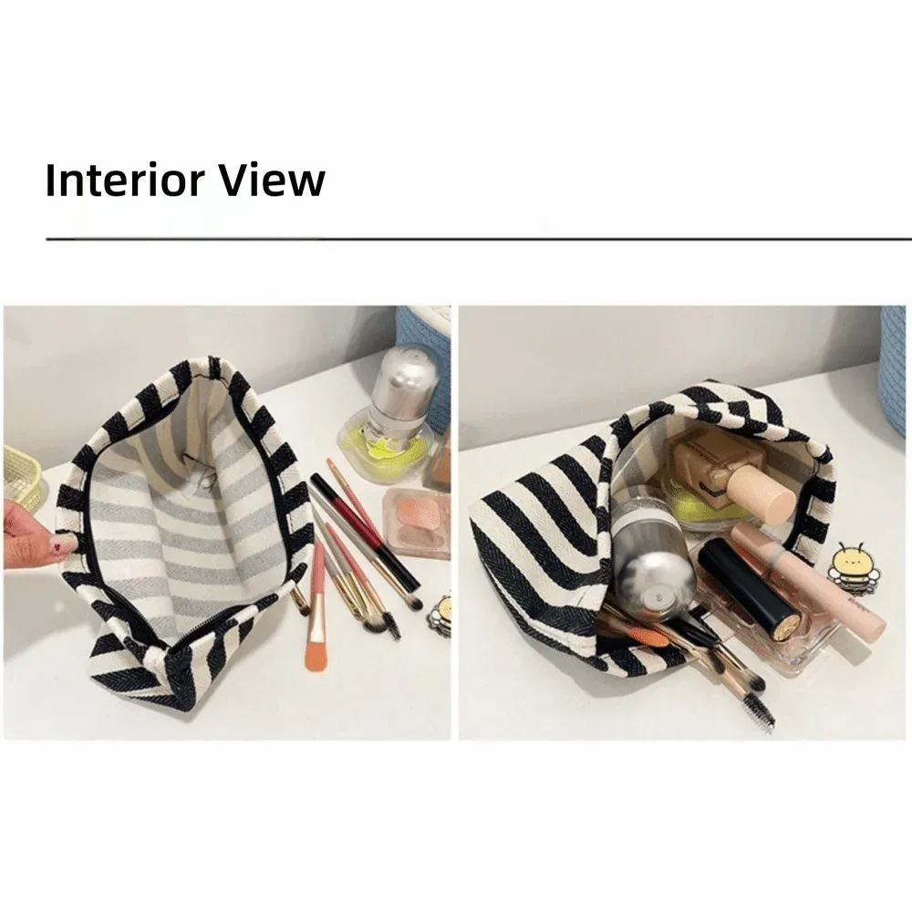 nouveau sac à cosmétiques portable à rayures, léger, multifonctionnel, organisateur de maquillage à fermeture éclair, sac à main de grande capacité, voyage