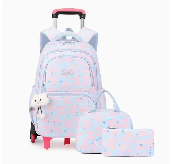 ensemble de sacs à dos à roulettes pour filles, pour les élèves du primaire (3e, 6e et 9e années) et les collégiens, 3 pièces