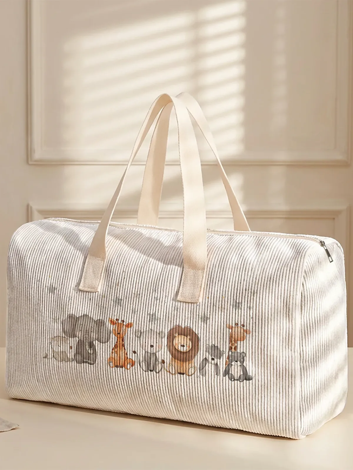 sac de voyage en velours côtelé imprimé d'animaux de la jungle, 2 styles, mignon, portable, adapté aux voyages de week-end, au sport et aux courses, 1 pièce