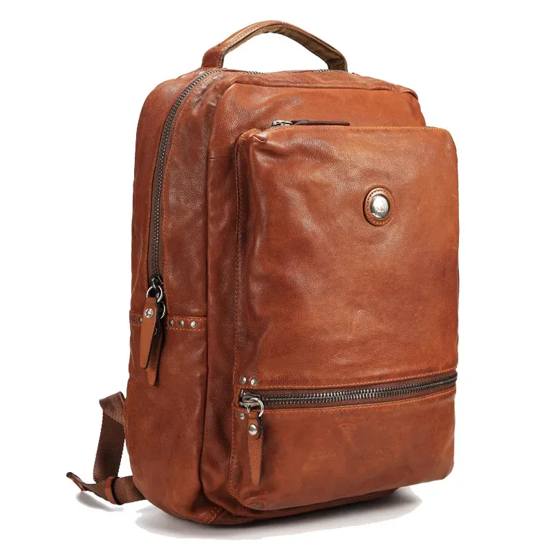 sac à dos décontracté de haute qualité en cuir véritable pour hommes et femmes, sac à dos de voyage de luxe en cuir de vache souple pour adolescents, sac à dos noir pour ordinateur portable