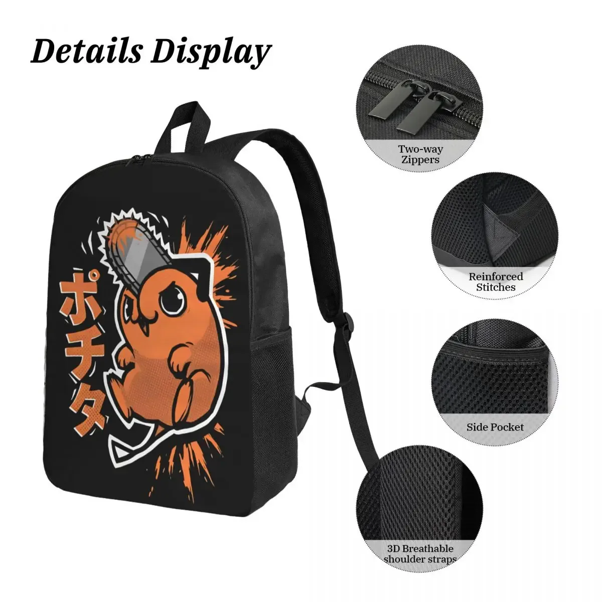 tronçonneuse homme pochita 3pecs/ensemble sac à dos pour étudiant anime dessin animé lycée sac à dos sac à déjeuner trousse à crayons