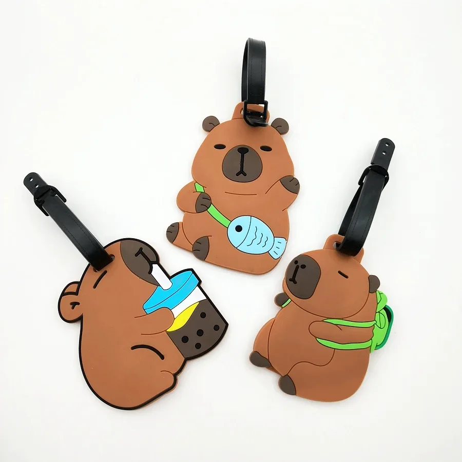 1//2/3 pièces mignon animal kapibala pvc caoutchouc souple étiquette de bagage cintre identification étiquette sac cintre bagages cintre anti perte sangle