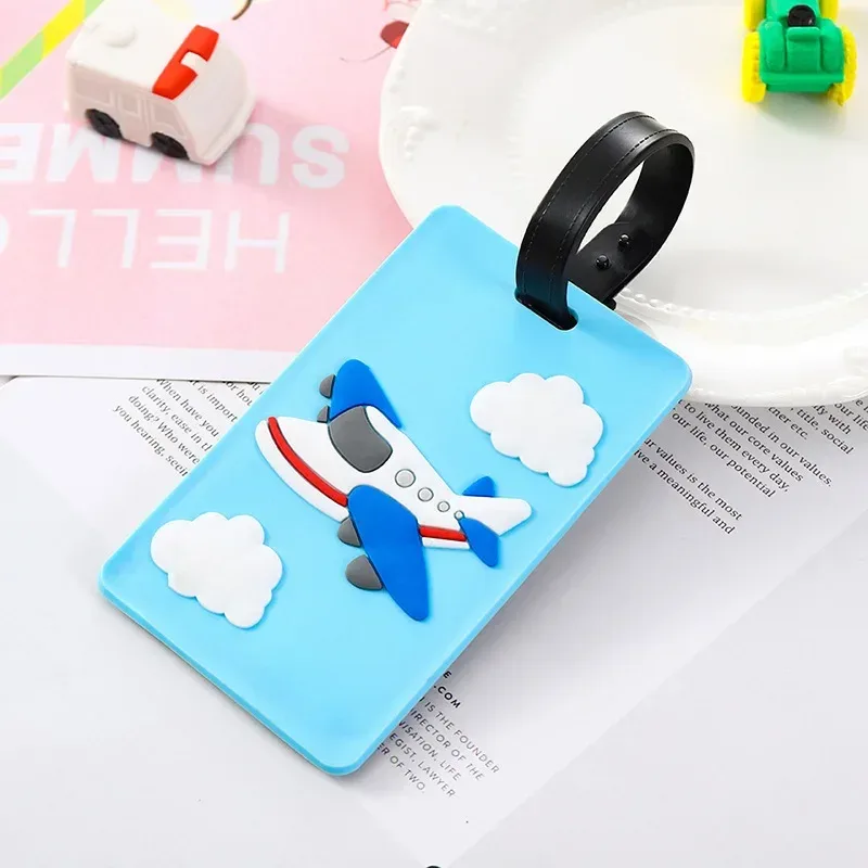 étiquettes de bagage en silicone pvc pour voitures de dessin animé mignon, étiquette de nom de bagage de voyage, sac de valise, carte d'embarquement, accessoires de voyage