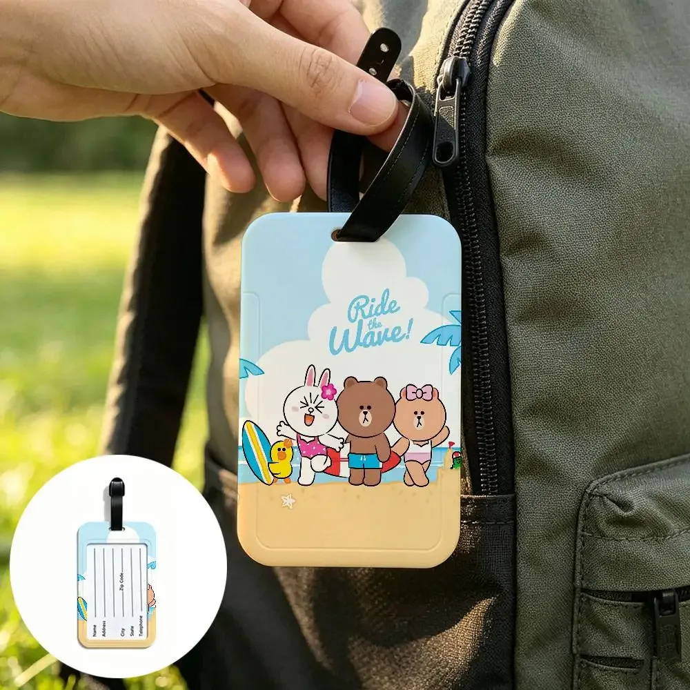 l-line animation friends étiquette de bagage universelle en pvc anti-perte avec carte d'information pour valise et sac à dos