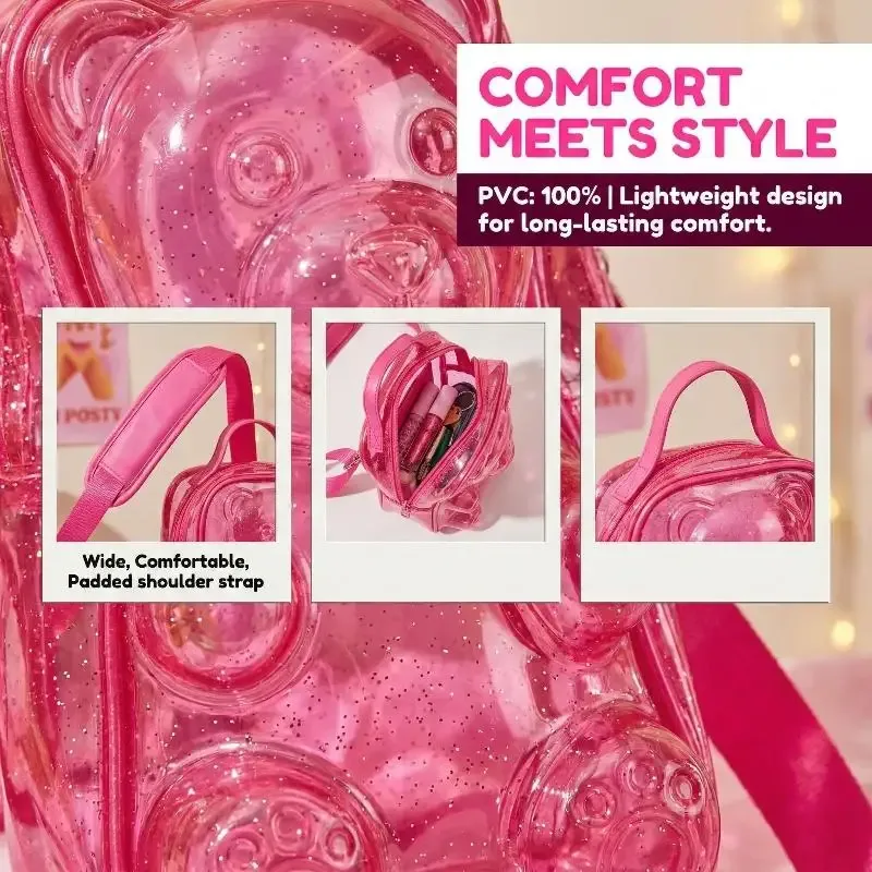 sac à dos ita avec motif d'ours mignon, grande capacité, sac transparent, sac à bandoulière décontracté pour les fans d'anime, accessoire scolaire quotidien