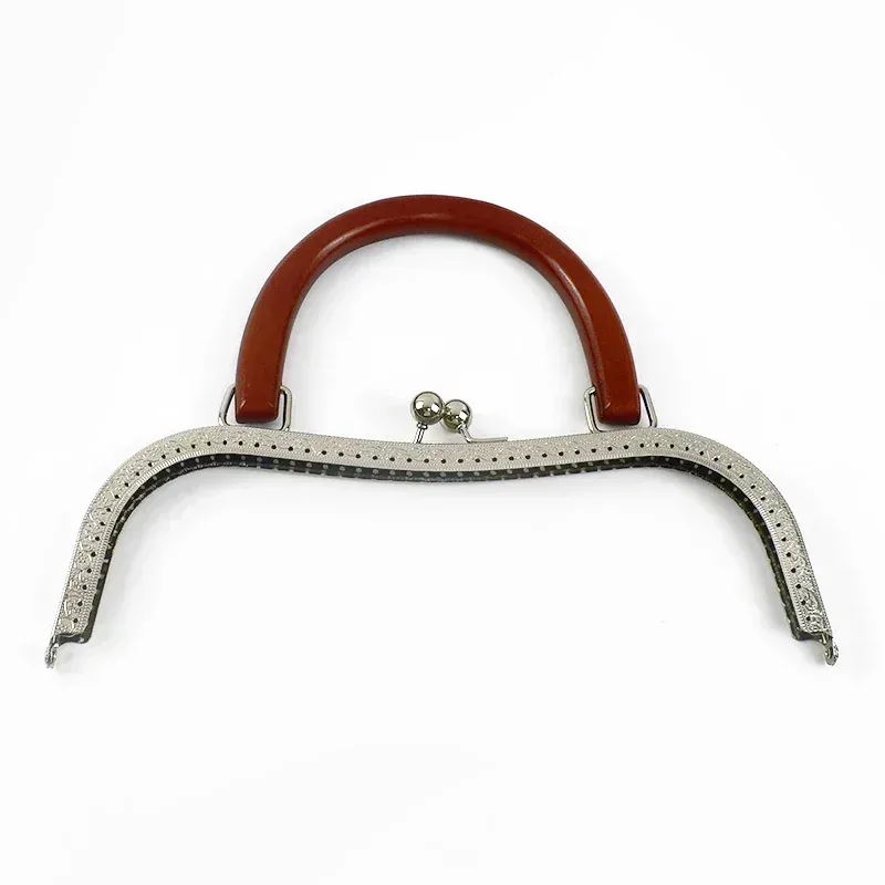deepeel-cadre de sac à main en métal, poignée de sac en bois, fermoir de baiser, couture rapide, kit de réparation de portefeuille, accessoires de matériel de bricolage, 26cm, 1 pièce