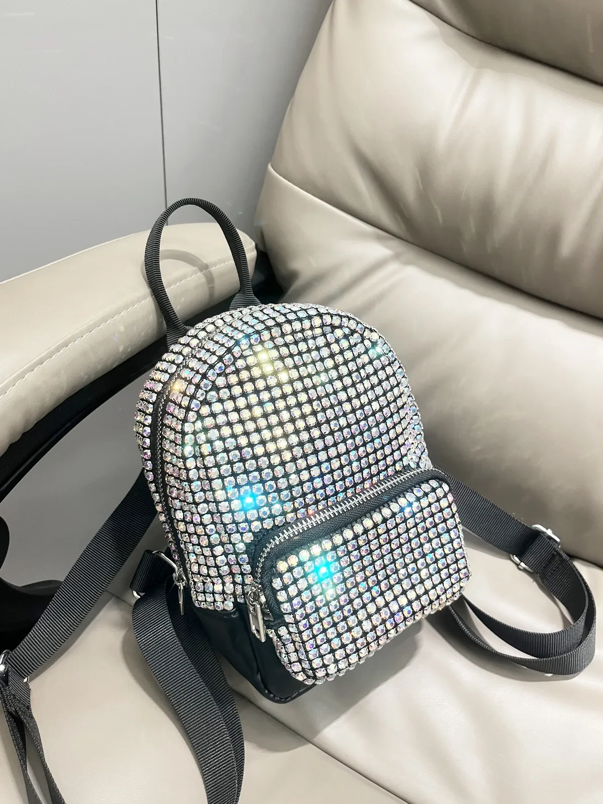 sac à dos en cristal brillant avec biscuits, sacs à main et sacs à main faits à la main, sacs à dos de créateurs de luxe, sac à main