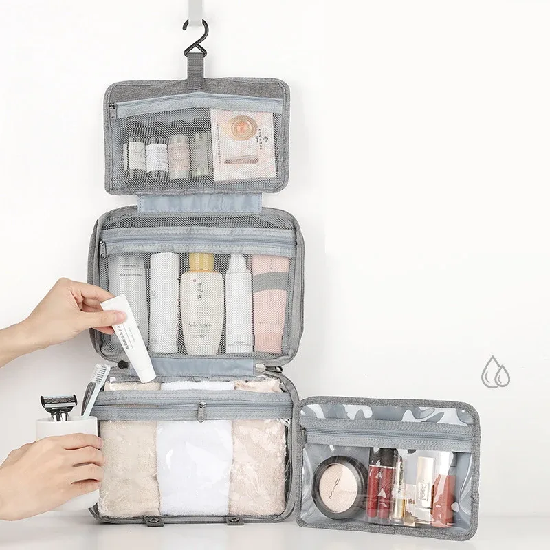 trousse de toilette à crochet suspendu étanche, grand sac à main pliable, voyage, maquillage, cosmétiques, rasoir, étui de rangement, fournitures de salle de bains