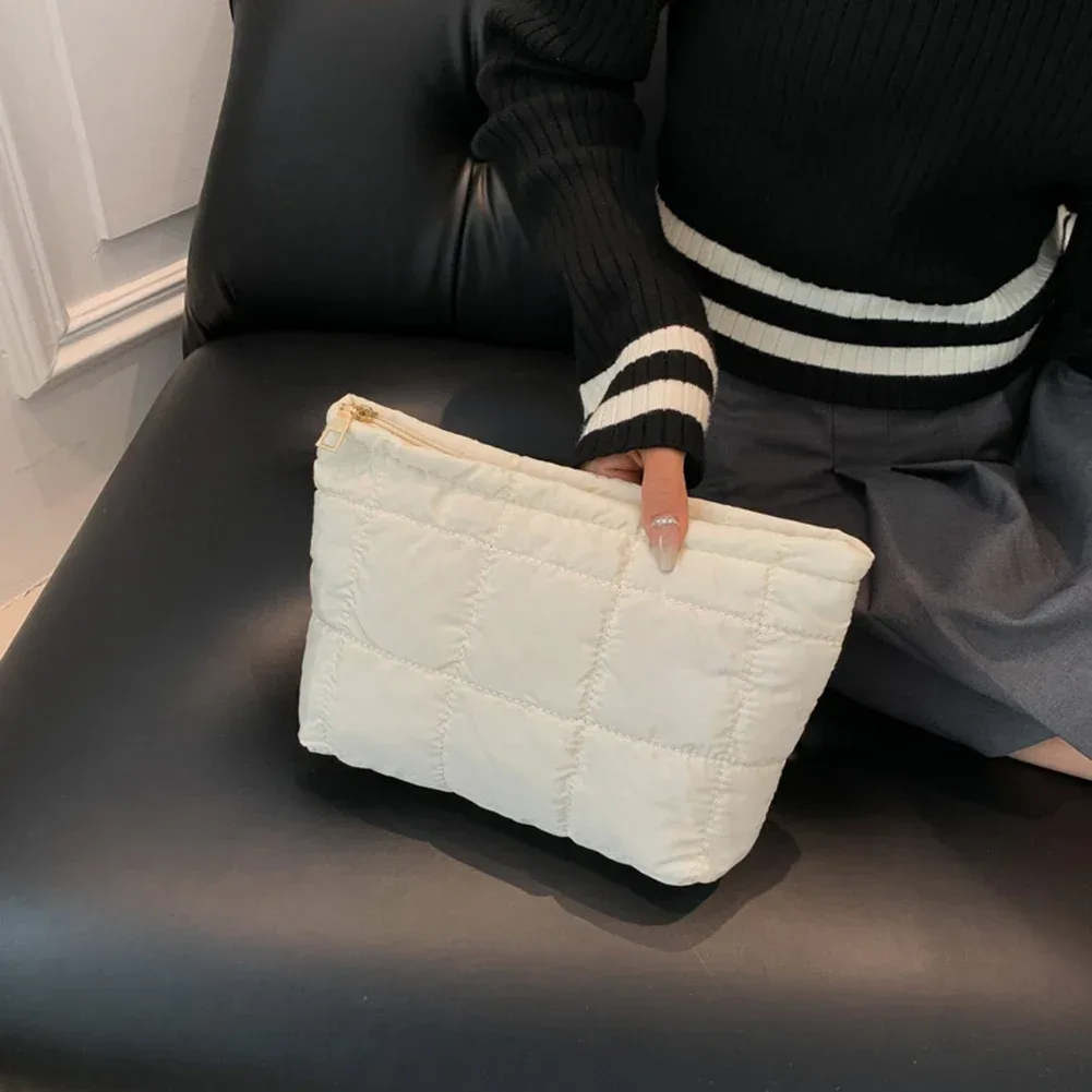 sac à cosmétiques rembourré et matelassé pour femmes, sac de rangement de maquillage de grande capacité, sacs de rangement de maquillage, sacs à cosmétiques de voyage de couleur unie