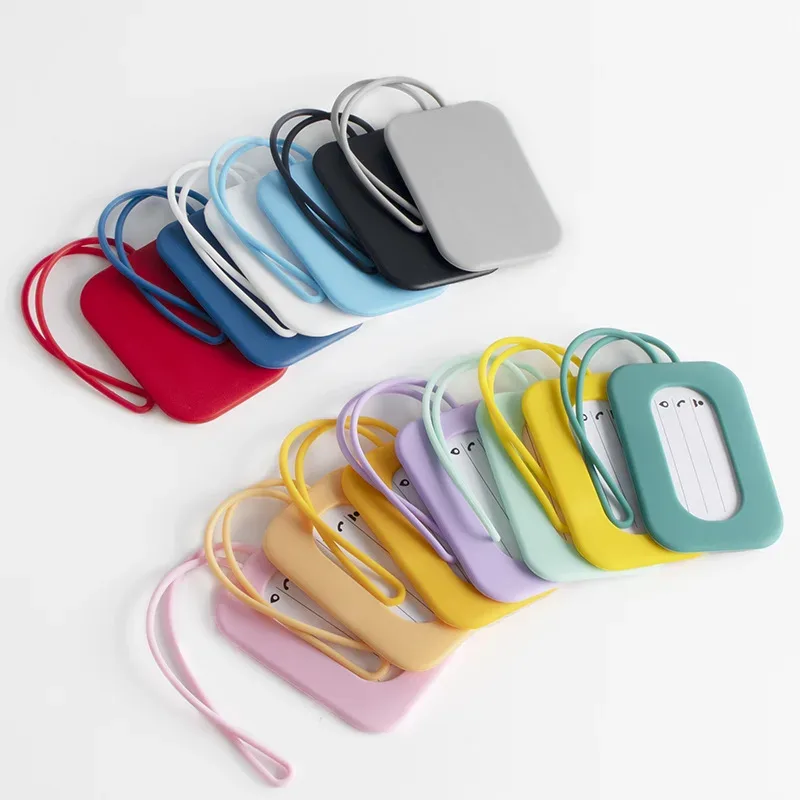 étiquettes de bagage de voyage en silicone, porte-nom et carte d'identité, couleur unie, étiquette de valise, étiquette de bagage d'embarquement, accessoires de voyage