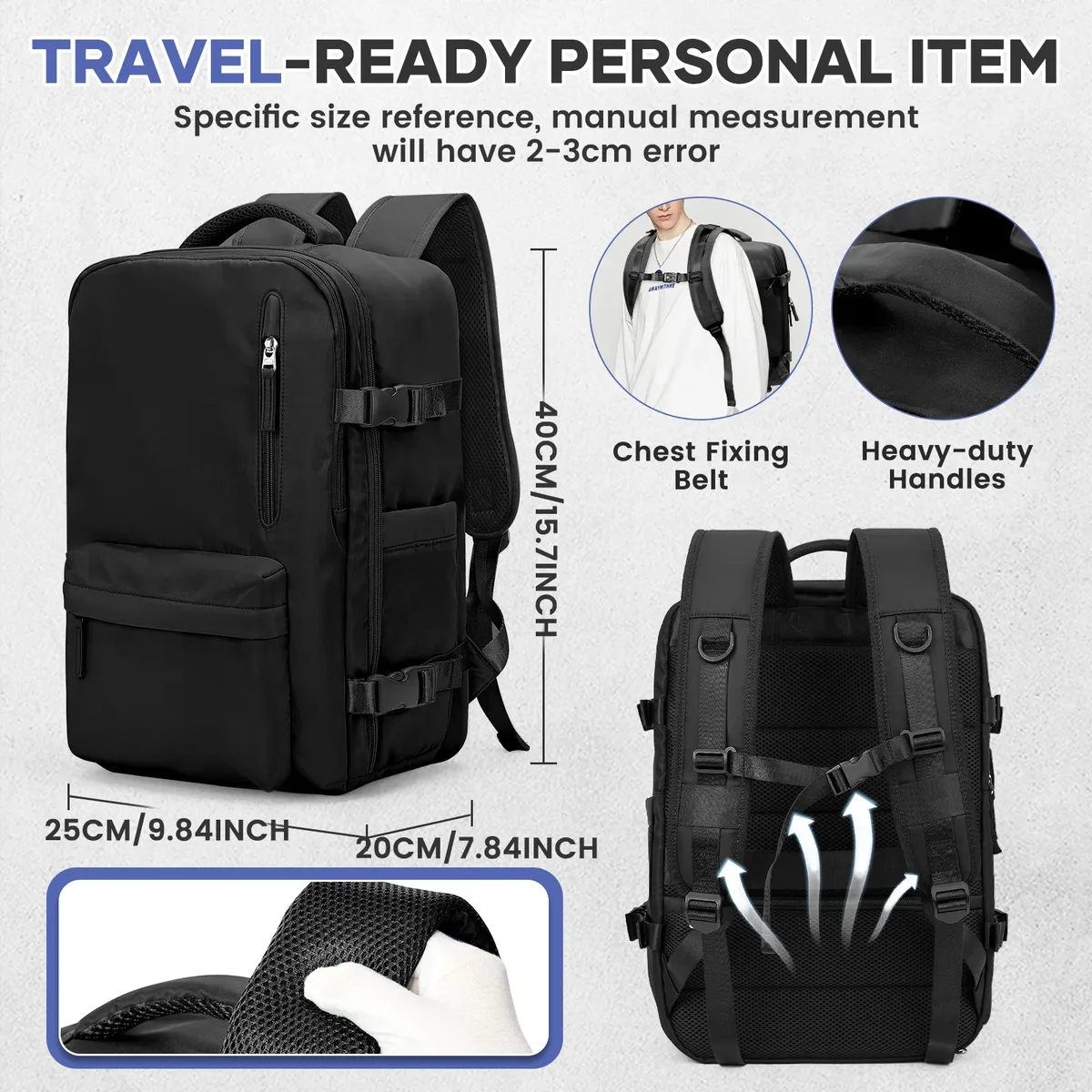 sac à dos de voyage à compression sous vide – sac de randonnée pliable de grande capacité, sac léger pour ordinateur portable, sac à dos essentiel de voyage en plein air