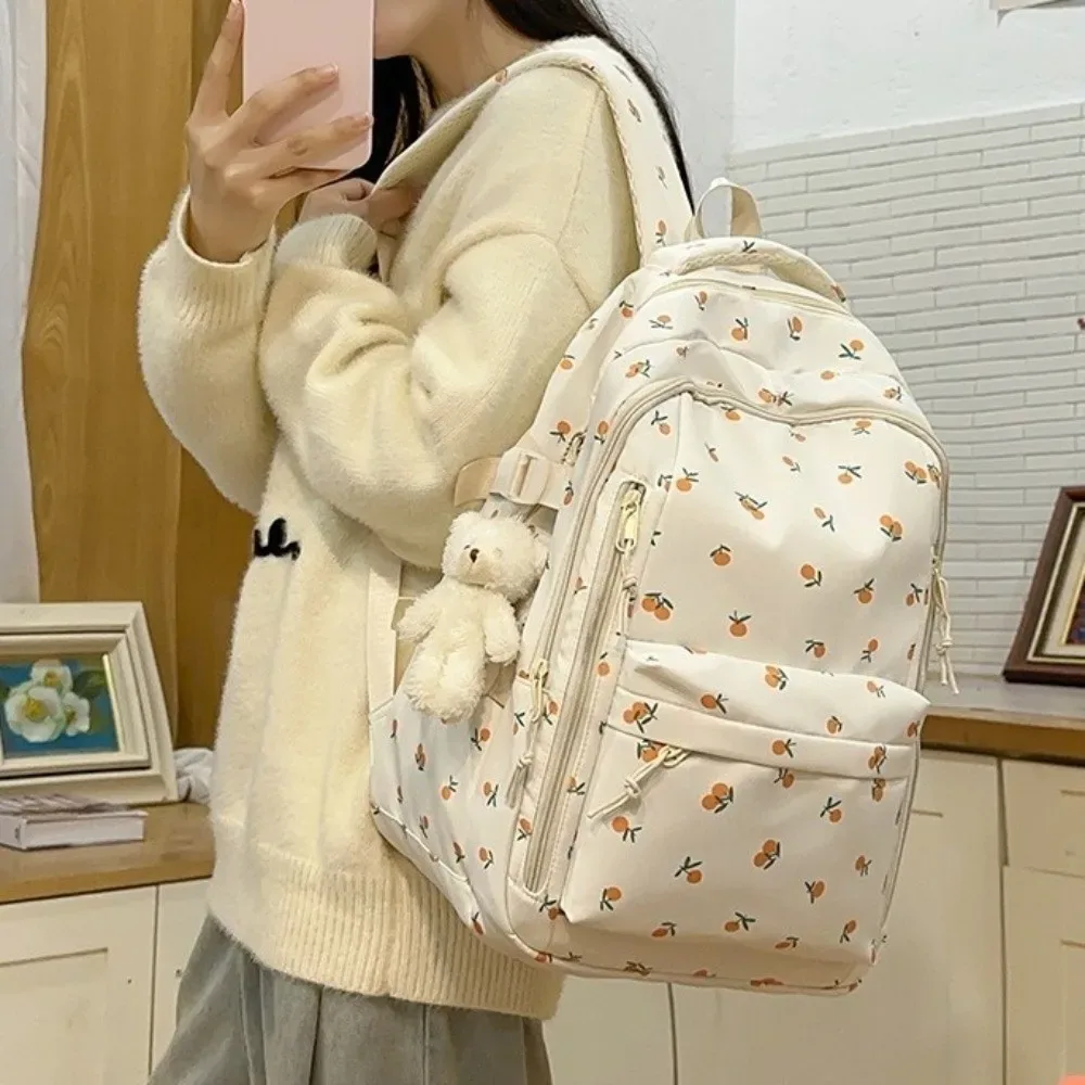 sac à dos grande capacité à imprimé floral, multi-poches, motif nœud épaissi, léger et durable, pour l'école primaire