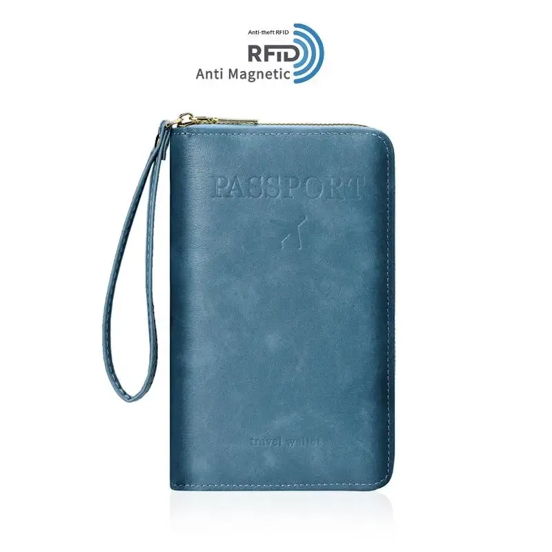 porte-passeport unisexe avec blocage rfid, en cuir pu, avec fermeture éclair, étui de voyage, accessoires de voyage pour hommes et femmes