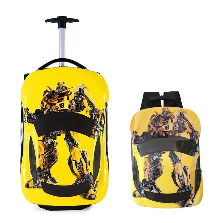 valise de voyage 3d pour enfants, valise à roulettes avec voiture, dessin animé, pour garçons