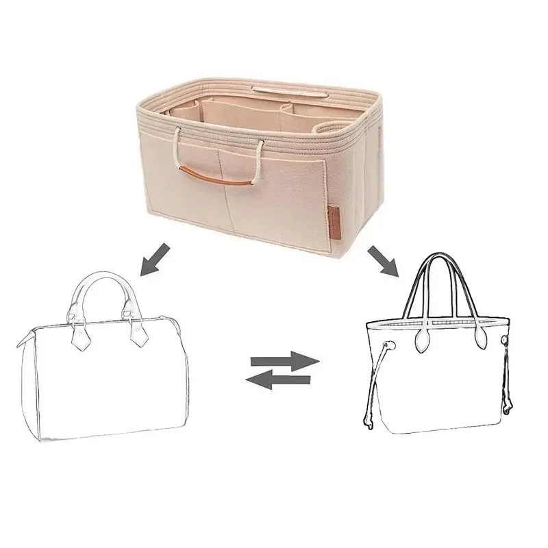 sac intérieur pour lv neverfull, sac à insérer en feutre, sac à main de maquillage, organisateur, sac à main de voyage, sacs à cosmétiques portables à fermeture éclair, fourre-tout de rangement