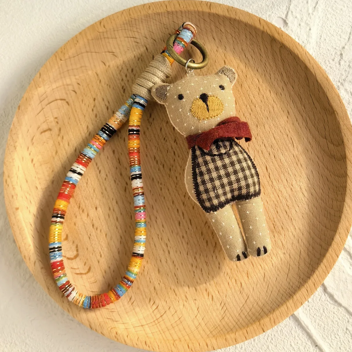 porte-clés fait à la main, adorable animal de dessin animé, à la mode, pendentif animal en tissu artisanal pour sac à dos de décoration