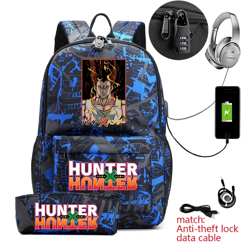 sac à dos hunter x hunter anime pour étudiants, sac à dos antivol décontracté avec trousse à crayons pour garçons et filles, sac d'école