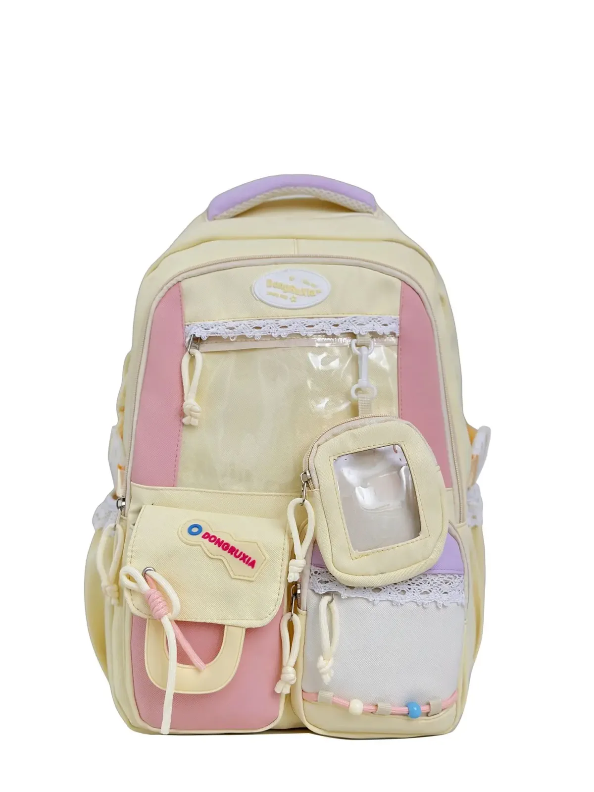 sac à dos transparent style scolaire mignon, grande capacité, décontracté, à double bandoulière pour les élèves du collège et du lycée