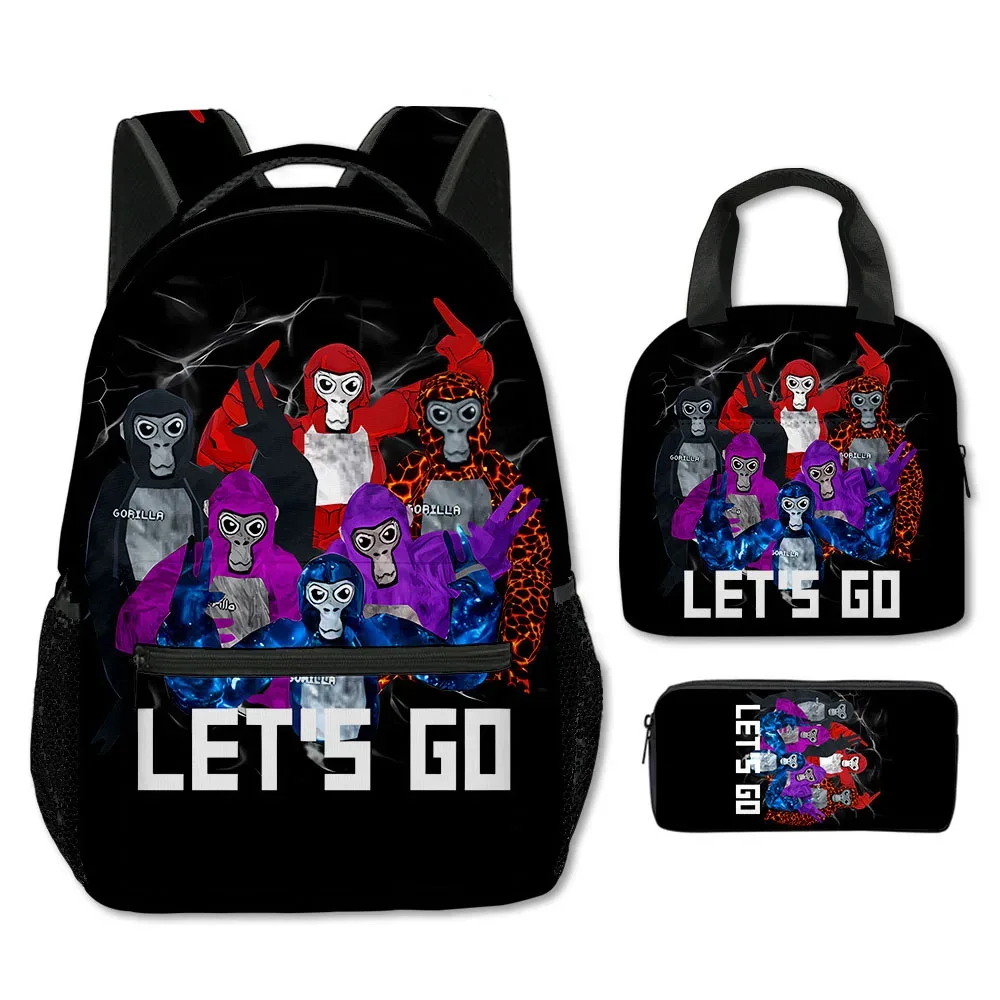 mode nouveauté cool nouveauté gorille tag impression 3d 3 pièces/ensemble étudiant sacs d'école sac à dos pour ordinateur portable bandoulière sac à déjeuner porte-crayon