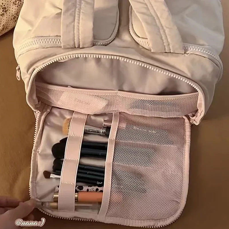 nouvelle trousse de maquillage de voyage verticale, grande capacité multi-zones avec poignée, trousse de toilette portable multi-compartiments pour femme